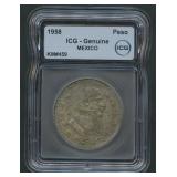 1958 Mexico 1 Peso .100 Silver ICG Genuine
