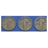 3- 1927-S Standing Liberty Quarters
