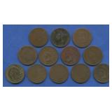12- Mixed Indian Head Cents 1865-1894