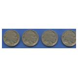 4- 1913 Type I Buffalo Nickels Mintmarked