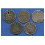 5- Mixed Seated Liberty Half Dimes