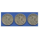 3- 1917 Dated Walking Liberty Half Dollars