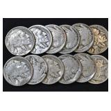 12- Mixed Mintmarked Buffalo Nickels