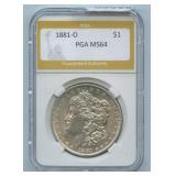 1881-O Morgan Silver Dollar PGA Graded