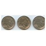 3- 1913 Type 1 Buffalo Nickels