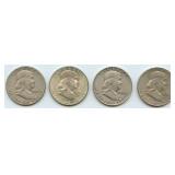 4- Mixed Franklin Half Dollars