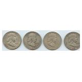 4- Mixed Franklin Half Dollars