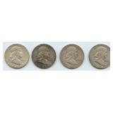4- Mixed Franklin Half Dollars