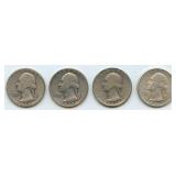 4- Mixed Early Date Washington Silver Quarters