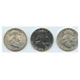 3- Mixed Franklin Half Dollars
