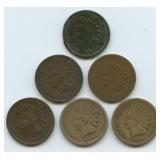 6- Mixed 1800's Indian Head Cents