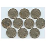 10- Mixed 1920's Mintmarked Buffalo Nickels