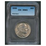 1936 Robinson Silver Commem Half ICG MS 64