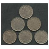 6- Mixed Liberty V Nickels Higher Grade