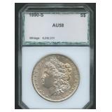 1890-S Morgan Silver Dollar PCI AU 58