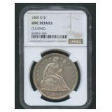 1860-O Seated Liberty Dollar NGC UNC Details