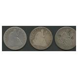 3- Mixed Seated Liberty Half Dollars