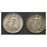 1938 and 1942 Walking Liberty Halves AU/BU