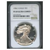 1986-S ASE Silver Eagle NGC PF 69 Ultra Cameo