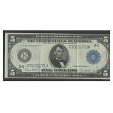 1914 $5 Fed Reserve Note Blue Seal FR-855