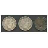 3- Mixed Liberty Head Barber Quarters