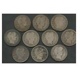 10- Mixed Liberty Head Barber Quarters