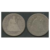 2- 1853 Arrows Seated Liberty Quarters