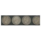 4- Middle Grade Liberty Head Barber Half Dollars