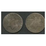 1851 and 1853 Three Cent Silver Pieces