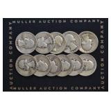 11- Mixed 1940's Silver Washington Quarters
