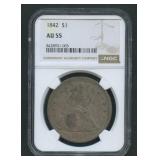 1842 Seated Liberty Dollar NGC AU 55