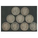 9- Mixed Liberty Head Barber Half Dollars