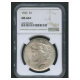 1922 Peace Silver Dollar MS66+ NGC