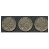 3- Mixed Mintmarked Buffalo Nickels