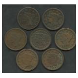 7- Mixed 1840's Braided Hair Large Cents
