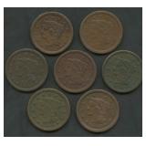 7- Mixed 1850's Braided Hair Large Cents