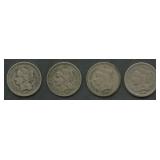 4- Mixed Three-Cent Nickels