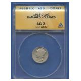 1916-D Mercury Dime *KEY* ANACS AG3 Cleaned
