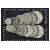 (4.03 ozt TW) 19- Mixed Foreign .500 Silver Coins