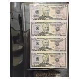 Uncut Sheet of 4- 2006 $50 Federal Res Notes
