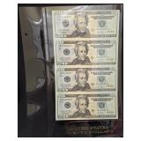 Uncut Sheet of 4- 2004A $20 Fed Res Star Notes