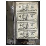Uncut Sheet of 4- 2003 $10 Fed Res Star Notes