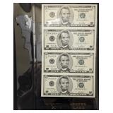 Uncut Sheet of 4- 2003 $5 Fed Reserve Star Notes
