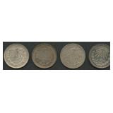 (2.13 ozt TW) 4- Mexico 1 Peso .720 Silver Coins