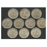 10- Mixed 1940's Walking Liberty Half Dollars
