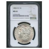 1884-CC Morgan Silver Dollar NGC MS 61