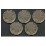 5- 1913 Type I Buffalo Nickels No Date