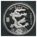 2012 Year of the Dragon PF .999 Silver Rd. 10 ozt