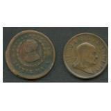 2- Mixed Civil War Tokens Patriotic & Store Card