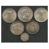 6- Mixed Foreign Coins .833 Silver 2.35 ozt